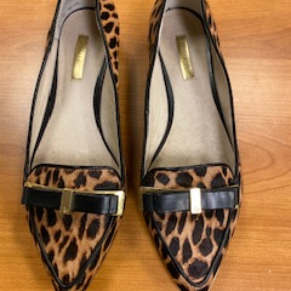 Leopard print cow hair fur flats with leather bow